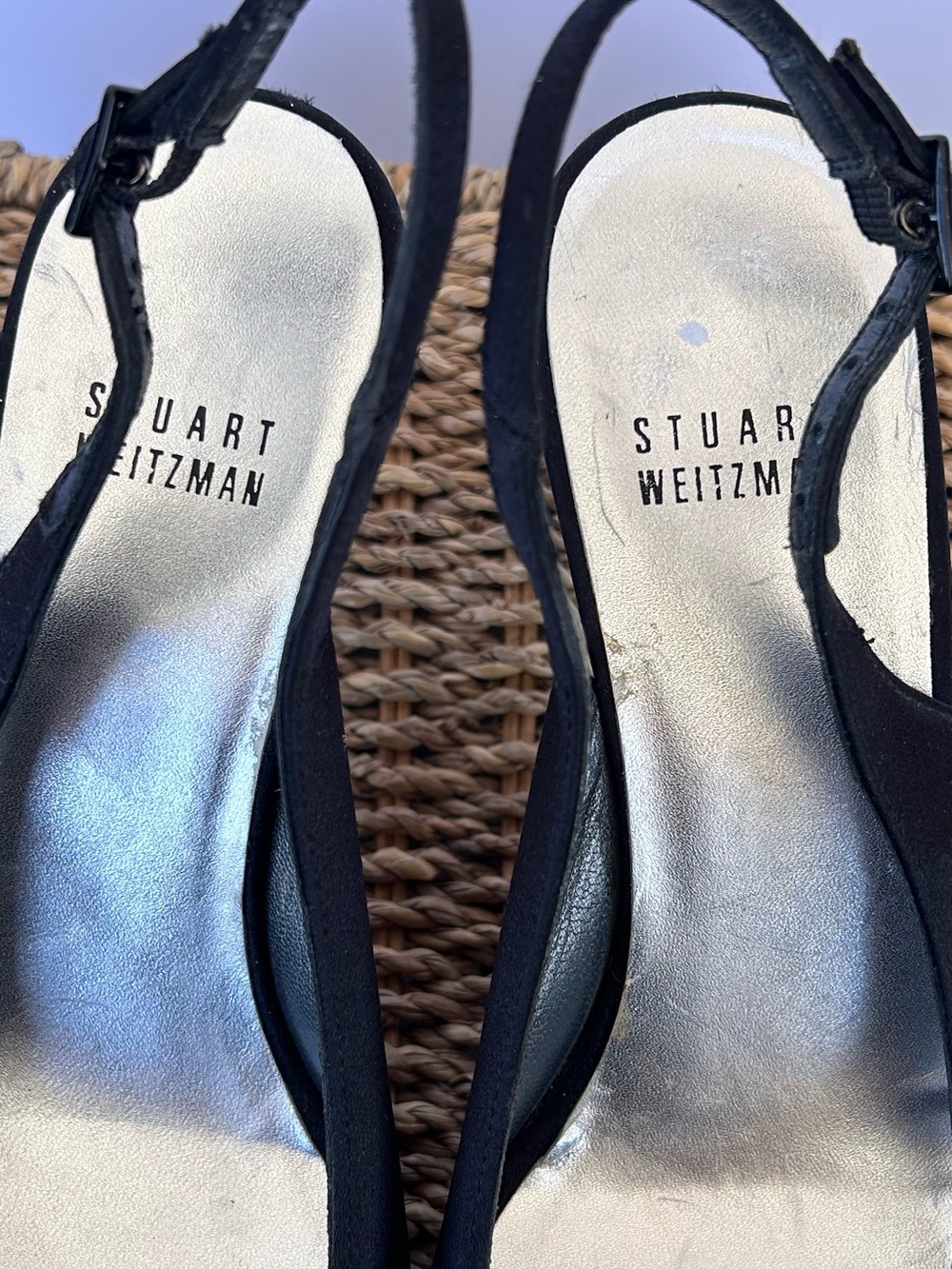 Stuart Weitzman Women’s Slingback Peep Toe Satin Heel Black Size 7M - Picture 6 of 11